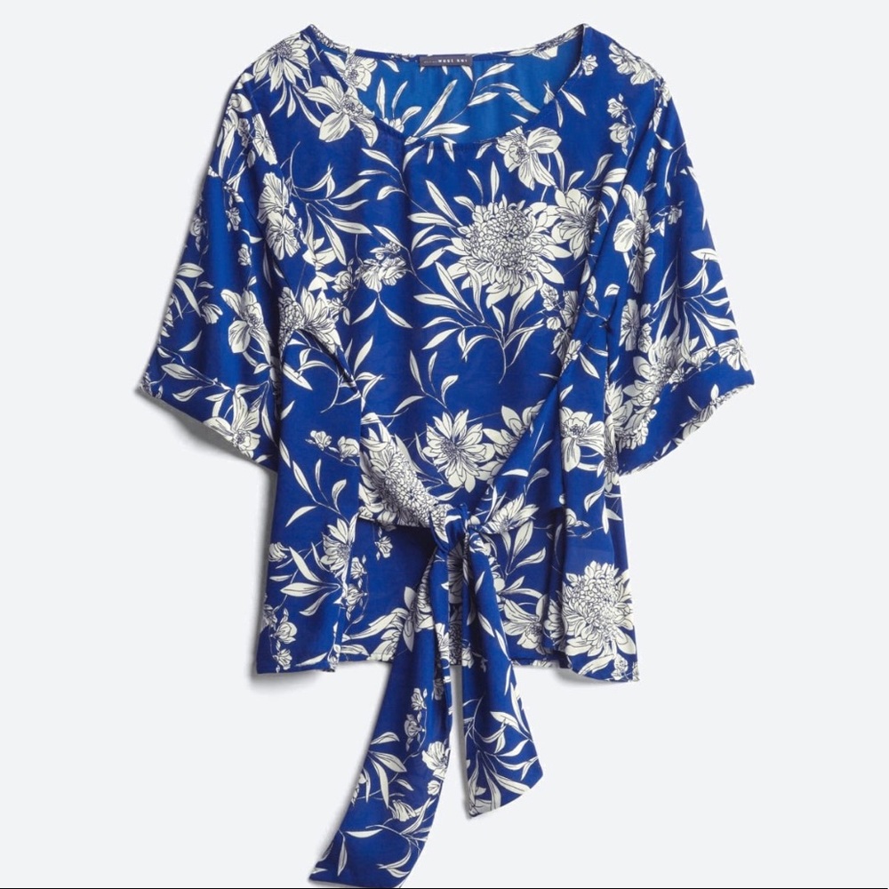 West Kei | Cobalt Blue Floral Tie Front Blouse